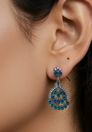 PECOCK DESIGN OXIDISED JHUMKA EARRINGS, PERFECT FOR SAREE KURTI AND LEHENGA, PARTY OR DAILY WEAR.